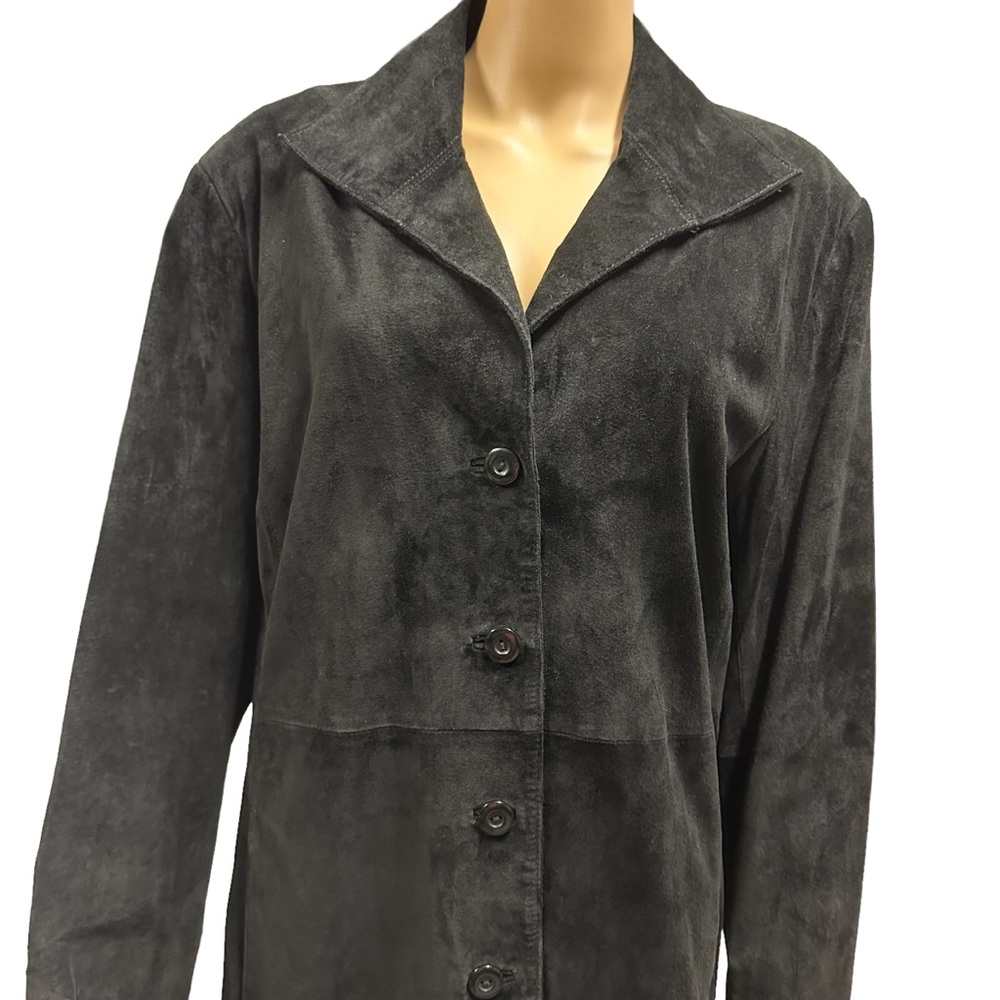 Terry Lewis Luxuries Genuine Suede Leather Black Belt Less Trench Coat Womens L
